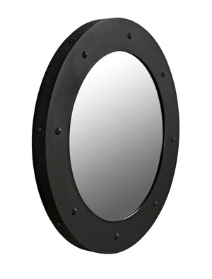 Noir Clay Mirror - Handcrafted Round Iron Frame with Sculptural Design for Modern Home Decor Style Matte Black GMIR139MTB-L