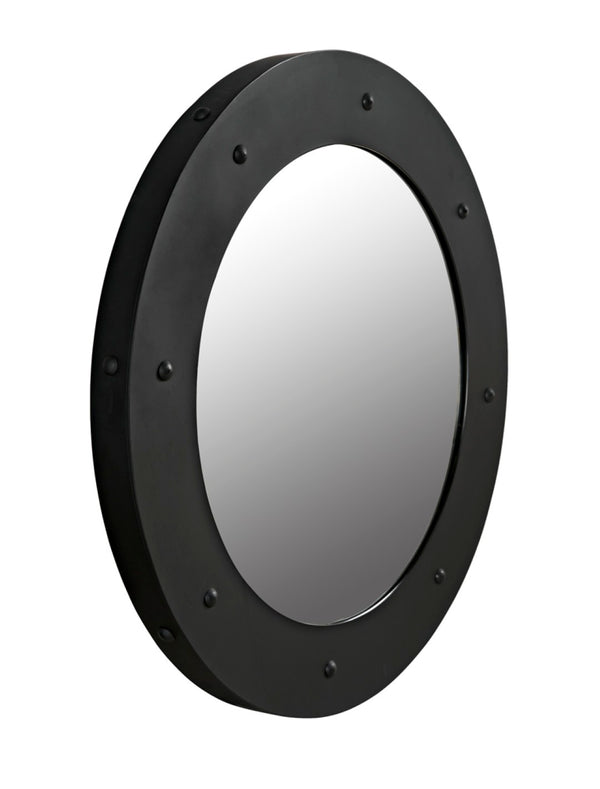 Noir Clay Mirror - Handcrafted Round Iron Frame with Sculptural Design for Modern Home Decor Style Matte Black GMIR139MTB-L