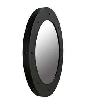 Noir Clay Mirror - Handcrafted Round Iron Frame with Sculptural Design for Modern Home Decor Style Matte Black GMIR139MTB-L