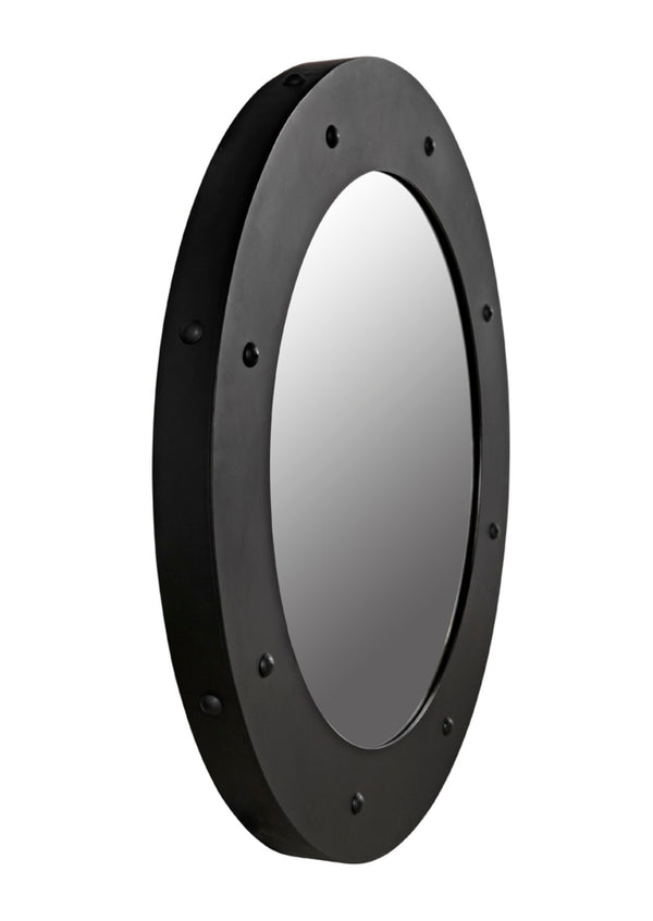 Noir Clay Mirror - Handcrafted Round Iron Frame with Sculptural Design for Modern Home Decor Style Matte Black GMIR139MTB-L