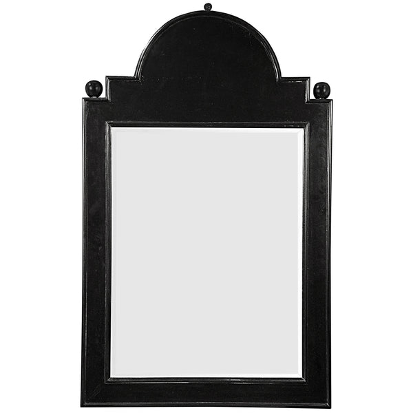 Noir Jess Solid Mahogany Wall Mirror Hand Carved Artisan Frame in Antiqued Black Finish GMIR145HB