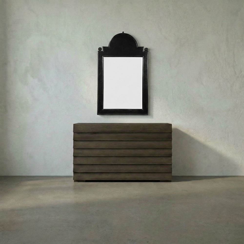 Noir Jess Solid Mahogany Wall Mirror Hand Carved Artisan Frame in Antiqued Black Finish GMIR145HB
