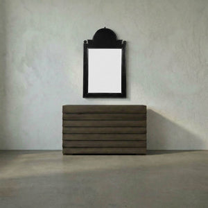 Jess Solid Mahogany Wall Mirror Hand Carved Artisan Frame in Antiqued Black Finish
