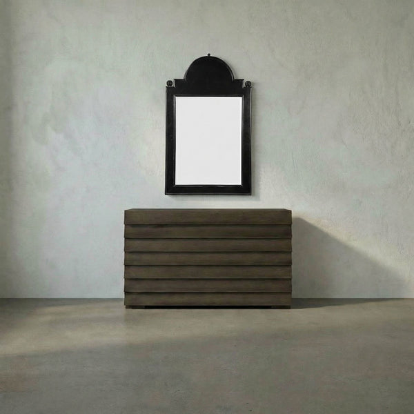 Jess Solid Mahogany Wall Mirror Hand Carved Artisan Frame in Antiqued Black Finish