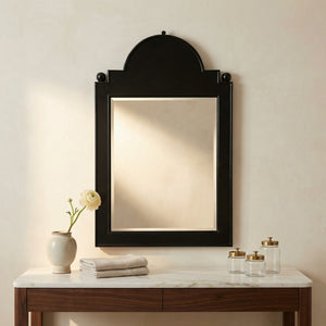 Jess Solid Mahogany Wall Mirror Hand Carved Artisan Frame in Antiqued Black Finish