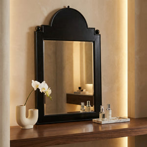 Jess Solid Mahogany Wall Mirror Hand Carved Artisan Frame in Antiqued Black Finish