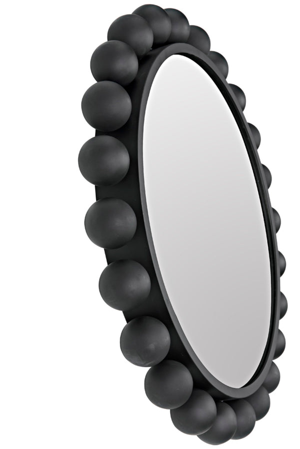 Noir Cooper Mirror - Handcrafted Round Wall Mirror in Matte Black Iron for Modern and Industrial Spaces GMIR147MTB