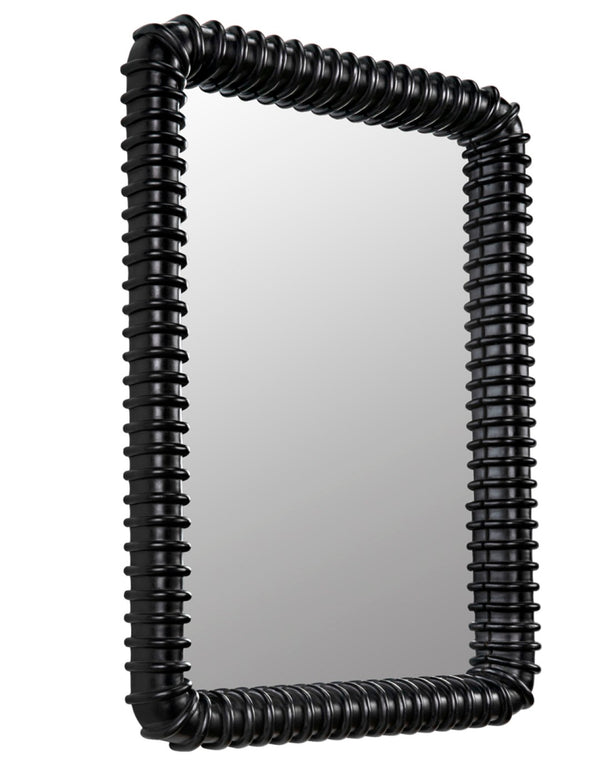 Noir Toshi Mirror - Urban Industrial Wall Decor with Hand-Carved Ribbing and Durable Mahogany Frame Hand Rubbed Black GMIR148HB