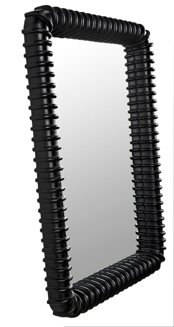 Noir Toshi Mirror - Urban Industrial Wall Decor with Hand-Carved Ribbing and Durable Mahogany Frame Hand Rubbed Black GMIR148HB
