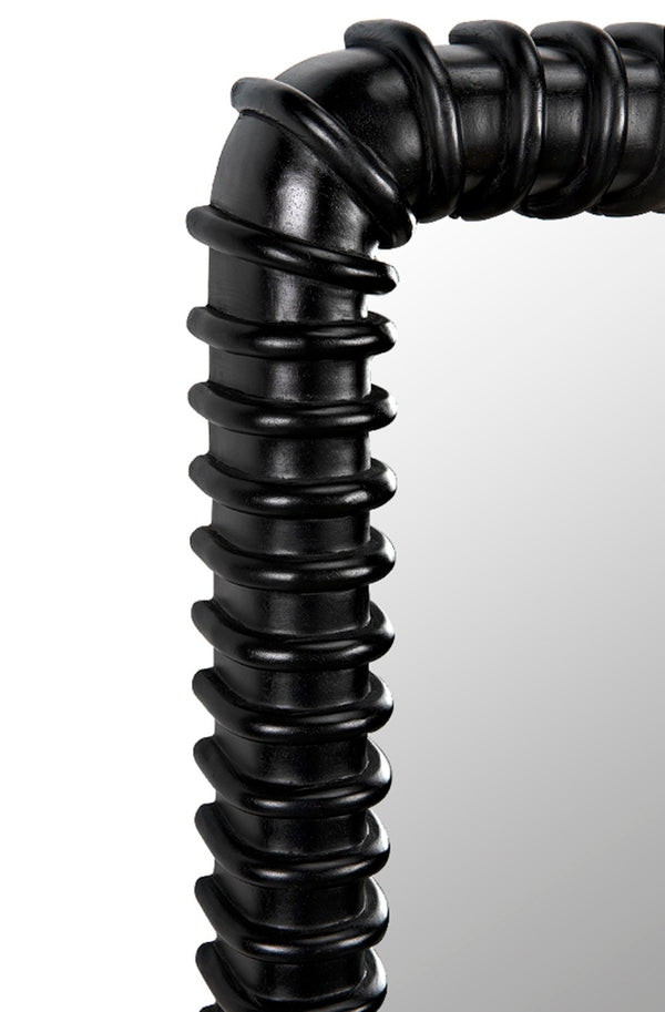 Noir Toshi Mirror - Urban Industrial Wall Decor with Hand-Carved Ribbing and Durable Mahogany Frame Hand Rubbed Black GMIR148HB