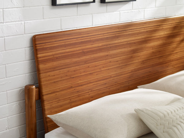 Greenington Monterey Solid Bamboo King Platform Bed with Angled Headboard and Tapered Legs Amber GMT0002AM