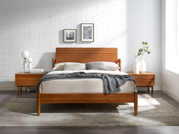 Greenington Monterey Solid Bamboo King Platform Bed with Angled Headboard and Tapered Legs Amber GMT0002AM