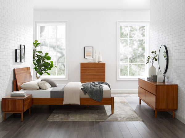 Greenington Monterey Solid Bamboo King Platform Bed with Angled Headboard and Tapered Legs Amber GMT0002AM