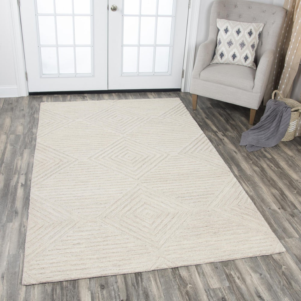 Alora Decor Geneva Hand-Tufted 100% Wool Rug In Ecru Ivory — Modern Geometric Texture, Plush Structured Feel 5' x 8' GENGN100600550508