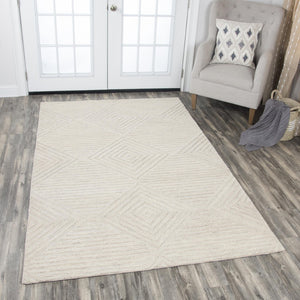 Alora Decor Geneva Hand-Tufted 100% Wool Rug In Ecru Ivory — Modern Geometric Texture, Plush Structured Feel 5' x 8' GENGN100600550508