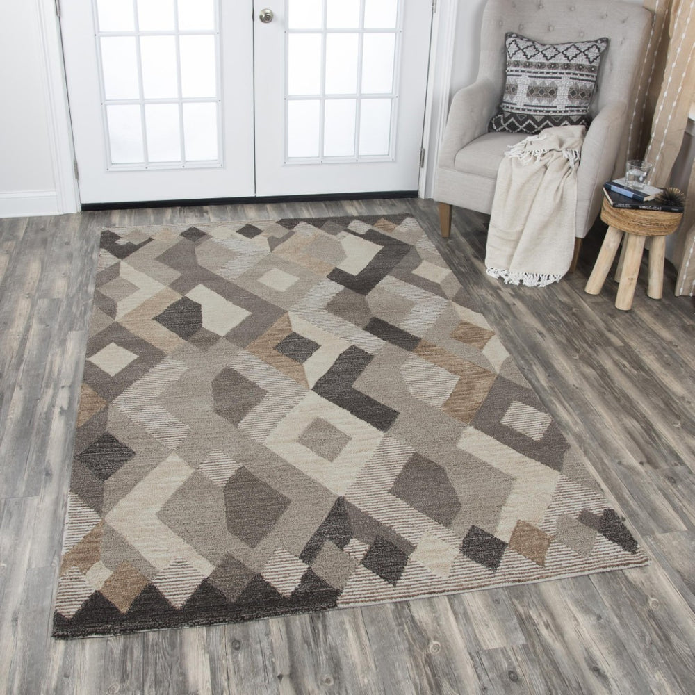 Alora Decor Geneva Hand-Tufted 100% Wool Runner 2'6"X8' Modern Geometric Striped Neutral Ivory Beige Brown Gray GENGN100855122608
