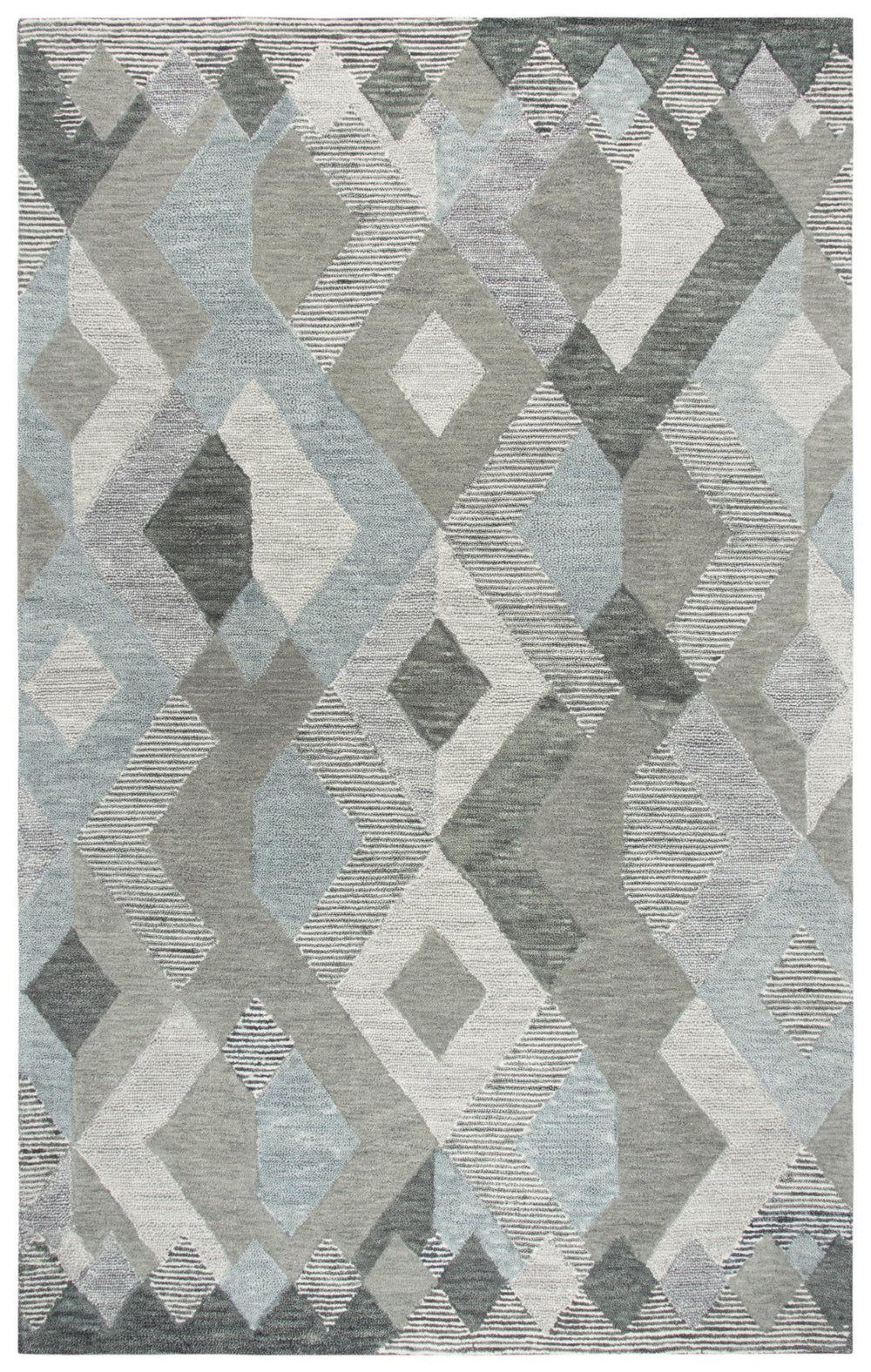 Alora Decor Geneva Hand-Tufted 100% Wool Geometric Rug In Blue-Gray And Ivory — Durable, Textured Modern Focalpoint 9' x 12' GENGN1009DR330912