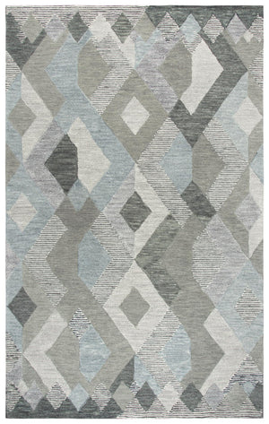 Alora Decor Geneva Hand-Tufted 100% Wool Geometric Rug In Blue-Gray And Ivory — Durable, Textured Modern Focalpoint 9' x 12' GENGN1009DR330912