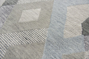 Alora Decor Geneva Hand-Tufted 100% Wool Runner With Modern Geometric Pattern, Blue-Gray Palette, 2'6"X8' GENGN1009DR332608