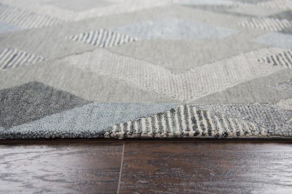 Alora Decor Geneva Hand-Tufted 100% Wool Runner With Modern Geometric Pattern, Blue-Gray Palette, 2'6"X8' GENGN1009DR332608