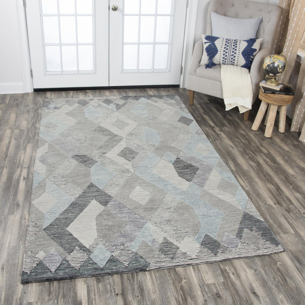 Alora Decor Geneva Hand-Tufted 100% Wool Runner With Modern Geometric Pattern, Blue-Gray Palette, 2'6"X8' GENGN1009DR332608