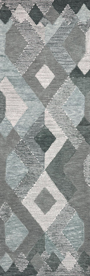 Alora Decor Geneva Hand-Tufted 100% Wool Runner With Modern Geometric Pattern, Blue-Gray Palette, 2'6"X8' GENGN1009DR332608