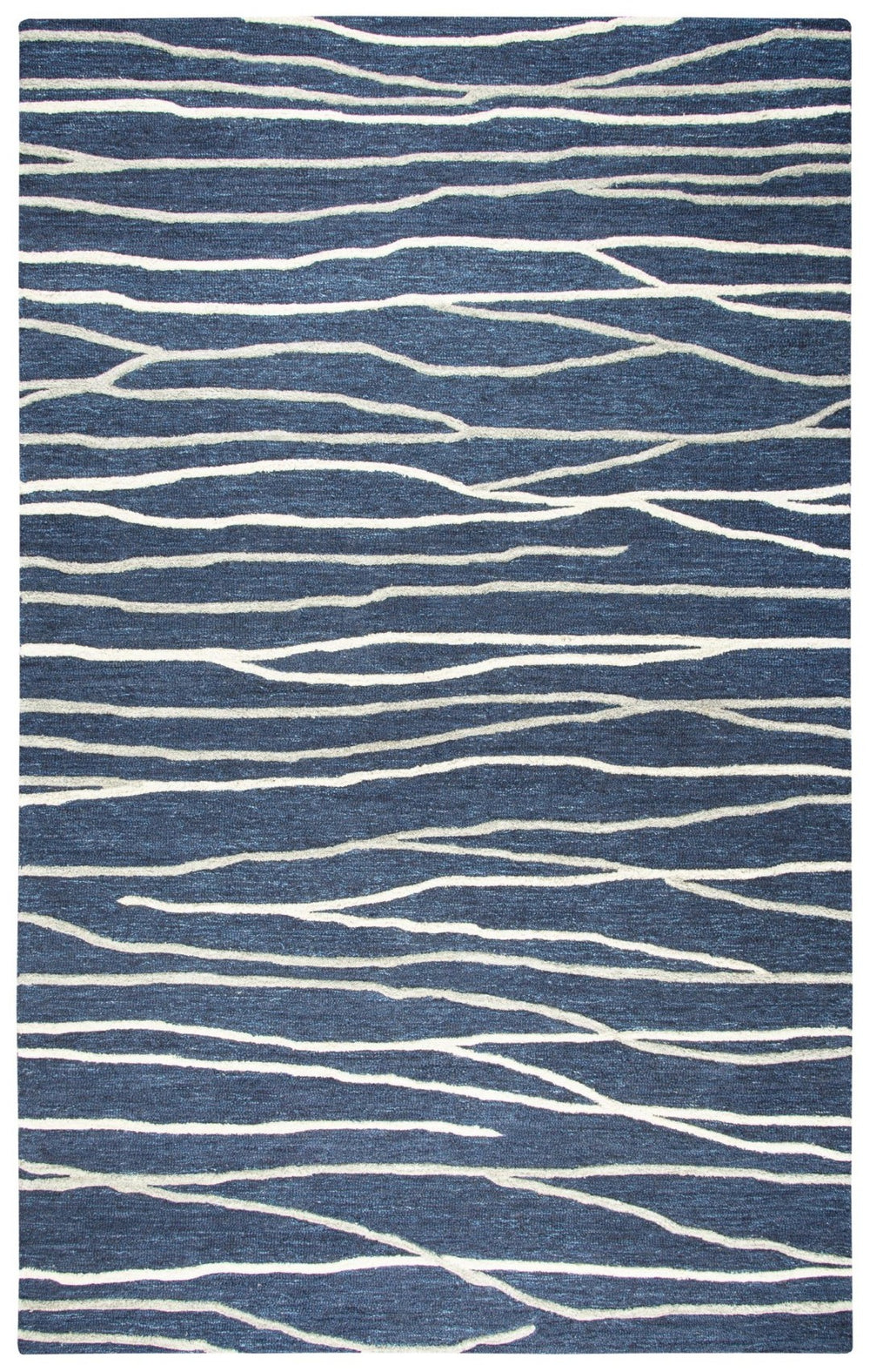 Alora Decor Geneva Hand‑Tufted 100% Wool Rug In Navy With Ivory & Gray Wavy Texture — Durable, Luxurious Anchor 10' x 13' GENGN101457330113