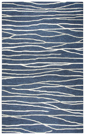 Alora Decor Geneva Hand‑Tufted 100% Wool Rug In Navy With Ivory & Gray Wavy Texture — Durable, Luxurious Anchor 10' x 13' GENGN101457330113
