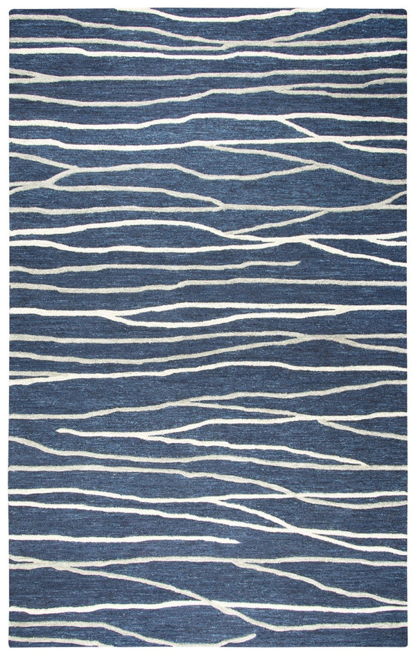 Alora Decor Geneva Hand‑Tufted 100% Wool Rug In Navy With Ivory & Gray Wavy Texture — Durable, Luxurious Anchor 10' x 13' GENGN101457330113