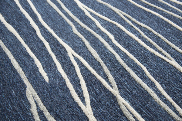 Alora Decor Geneva Hand‑Tufted 100% Wool Rug In Navy With Ivory & Gray Wavy Texture — Durable, Luxurious Anchor 10' x 13' GENGN101457330113