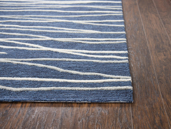 Alora Decor Geneva Hand‑Tufted 100% Wool Rug In Navy With Ivory & Gray Wavy Texture — Durable, Luxurious Anchor 10' x 13' GENGN101457330113