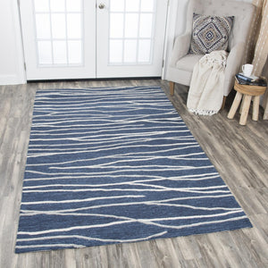 Alora Decor Geneva Hand‑Tufted 100% Wool Rug In Navy With Ivory & Gray Wavy Texture — Durable, Luxurious Anchor 10' x 13' GENGN101457330113