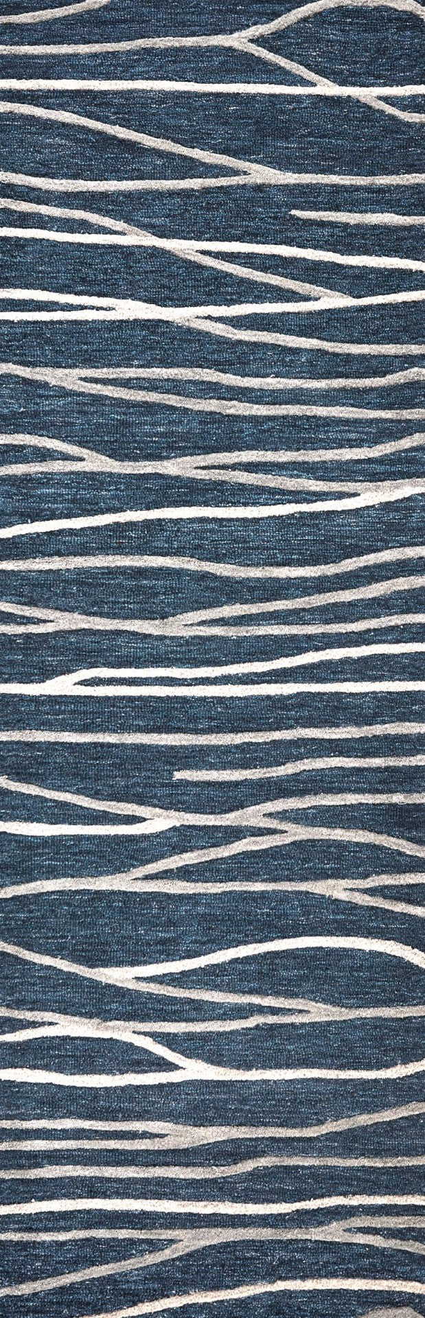 Alora Decor Geneva Hand‑Tufted Wool Runner 2'6"X8' Navy With Ivory & Gray Wavy Lines — Textured Modern Rug GENGN101457332608
