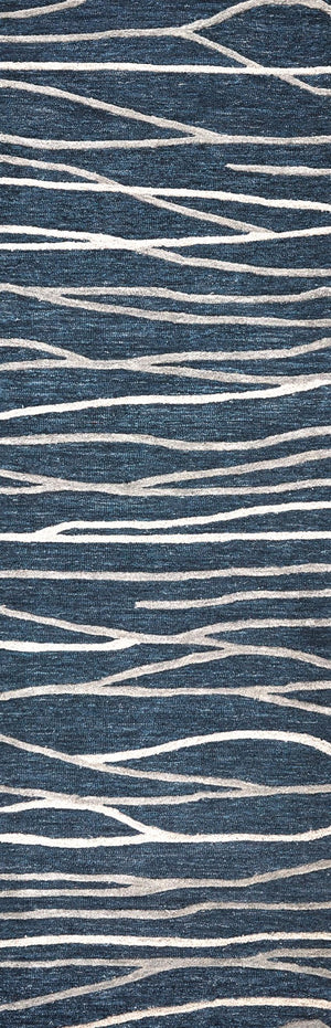Alora Decor Geneva Hand‑Tufted Wool Runner 2'6"X8' Navy With Ivory & Gray Wavy Lines — Textured Modern Rug GENGN101457332608