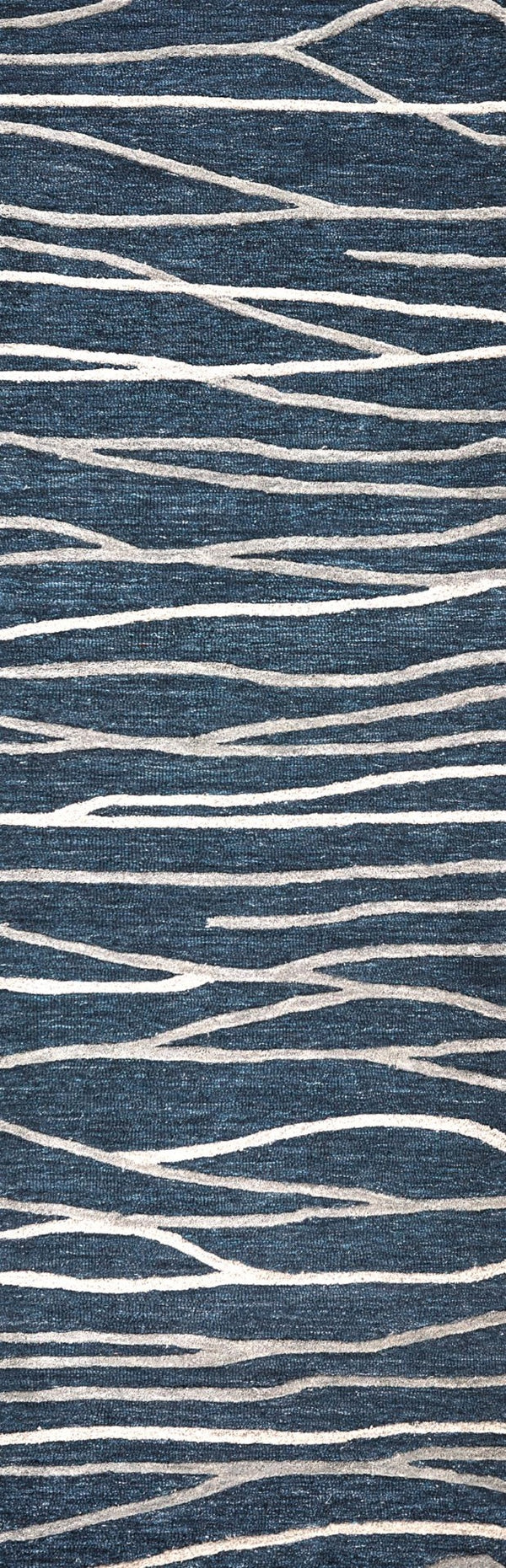 Alora Decor Geneva Hand‑Tufted Wool Runner 2'6"X8' Navy With Ivory & Gray Wavy Lines — Textured Modern Rug GENGN101457332608