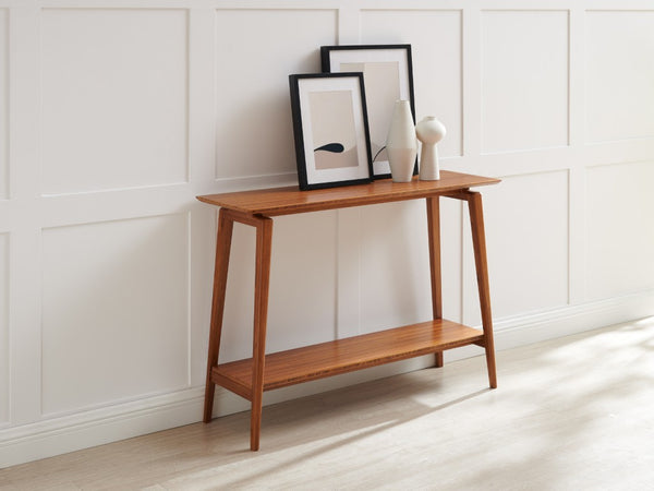 Greenington Antares Solid Bamboo Console Table Mid-century Splayed Legs Entryway Amber Finish GNA001AM