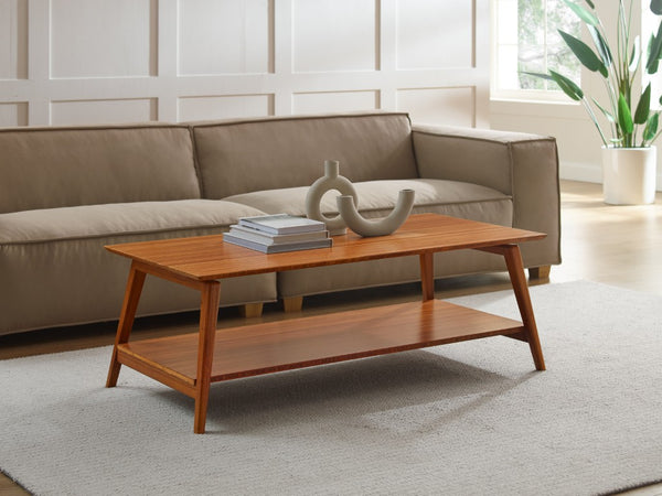 Greenington Antares Solid Bamboo Two Tier Coffee Table Mid Century Modern Living Room GNA002AM