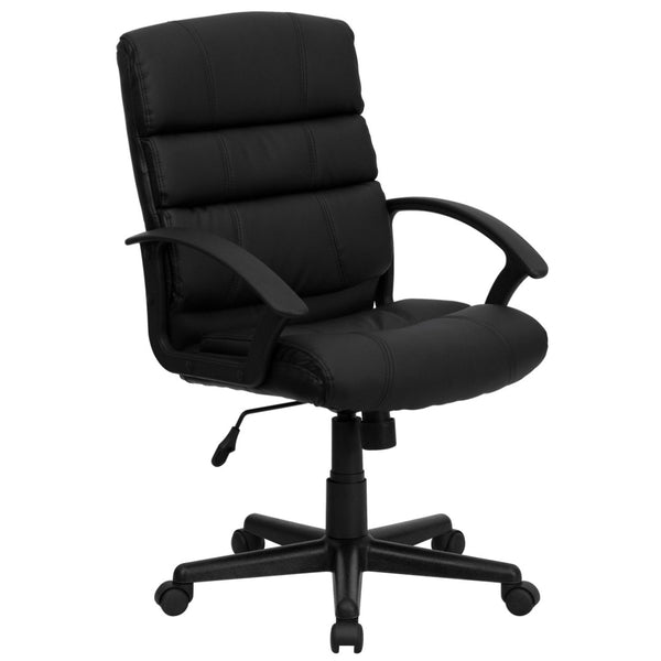 English Elm Lane Mid-Back LeatherSoft Task Chair with Arms - Ergonomic, Swivel Design for Comfort & Mobility GO-1004-BK-LEA-GG