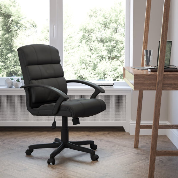English Elm Lane Mid-Back LeatherSoft Task Chair with Arms - Ergonomic, Swivel Design for Comfort & Mobility GO-1004-BK-LEA-GG