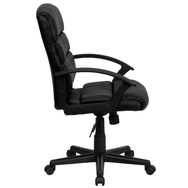 English Elm Lane Mid-Back LeatherSoft Task Chair with Arms - Ergonomic, Swivel Design for Comfort & Mobility GO-1004-BK-LEA-GG