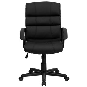 English Elm Lane Mid-Back LeatherSoft Task Chair with Arms - Ergonomic, Swivel Design for Comfort & Mobility GO-1004-BK-LEA-GG