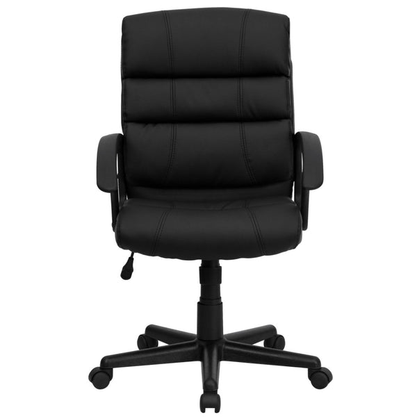 English Elm Lane Mid-Back LeatherSoft Task Chair with Arms - Ergonomic, Swivel Design for Comfort & Mobility GO-1004-BK-LEA-GG