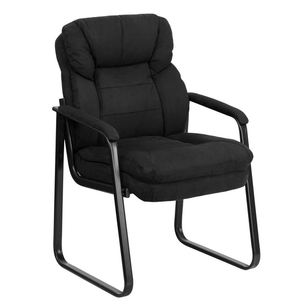 English Elm Isla Executive Side Reception Chair with Lumbar Support, Sleek Design for Comfort & Style Black Microfiber GO-1156-BK-GG