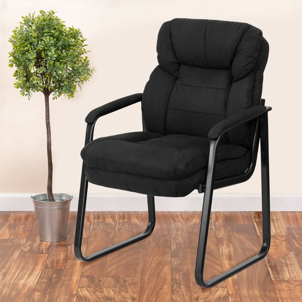 English Elm Isla Executive Side Reception Chair with Lumbar Support, Sleek Design for Comfort & Style Black Microfiber GO-1156-BK-GG