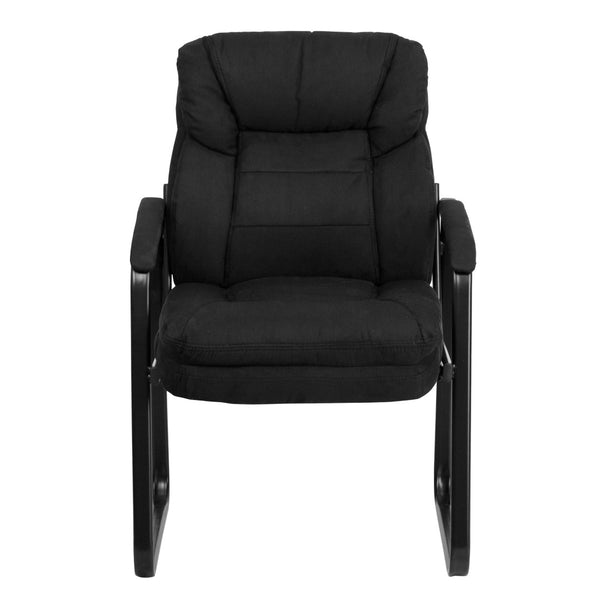English Elm Isla Executive Side Reception Chair with Lumbar Support, Sleek Design for Comfort & Style Black Microfiber GO-1156-BK-GG