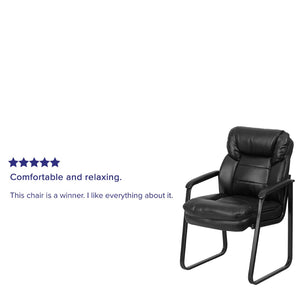 English Elm Isla Black LeatherSoft Executive Side Chair with Lumbar Support for Modern Reception Areas GO-1156-BK-LEA-GG