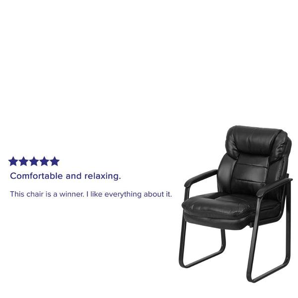 English Elm Isla Black LeatherSoft Executive Side Chair with Lumbar Support for Modern Reception Areas GO-1156-BK-LEA-GG