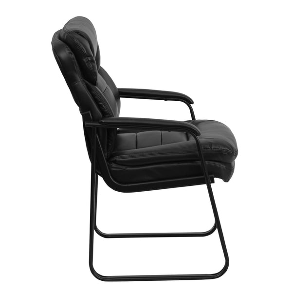 English Elm Isla Black LeatherSoft Executive Side Chair with Lumbar Support for Modern Reception Areas GO-1156-BK-LEA-GG