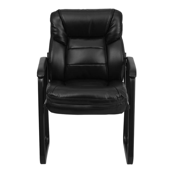 English Elm Isla Black LeatherSoft Executive Side Chair with Lumbar Support for Modern Reception Areas GO-1156-BK-LEA-GG