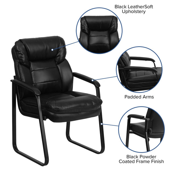 English Elm Isla Black LeatherSoft Executive Side Chair with Lumbar Support for Modern Reception Areas GO-1156-BK-LEA-GG